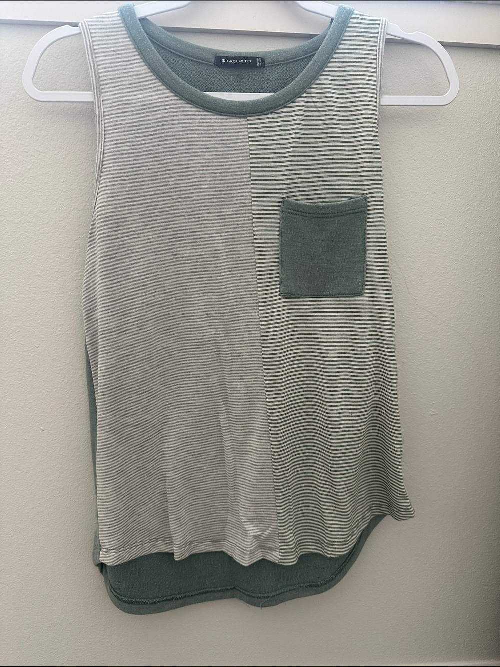 Staccato Green & Cream Striped Pocket Tank